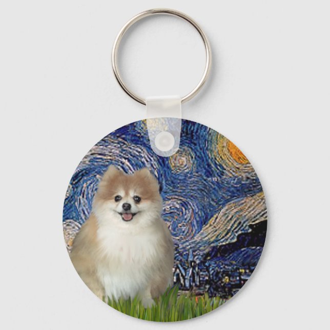 Pomeranian 1 - Starry Night Key Ring (Front)