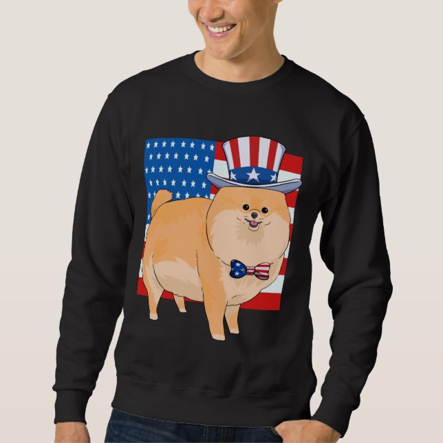 Pomeranian 4th Of July Patriotic Uncle Sam Sweatshirt (Front)