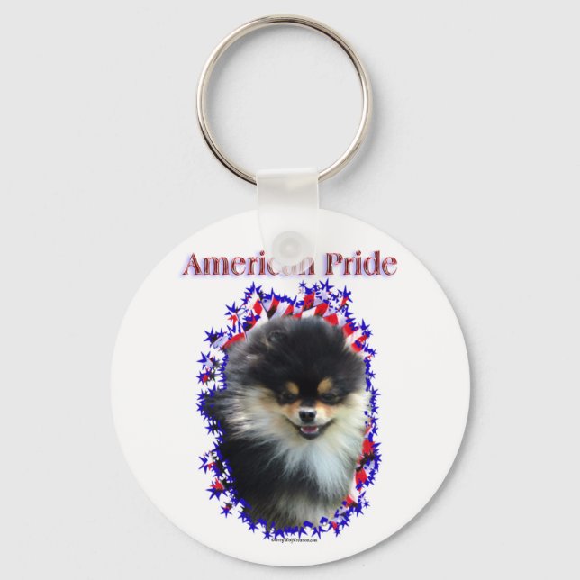 Pomeranian American Pride Keychain (Front)