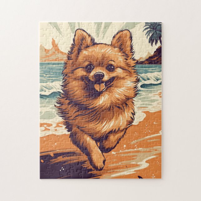 Pomeranian at the beach jigsaw puzzle (Vertical)