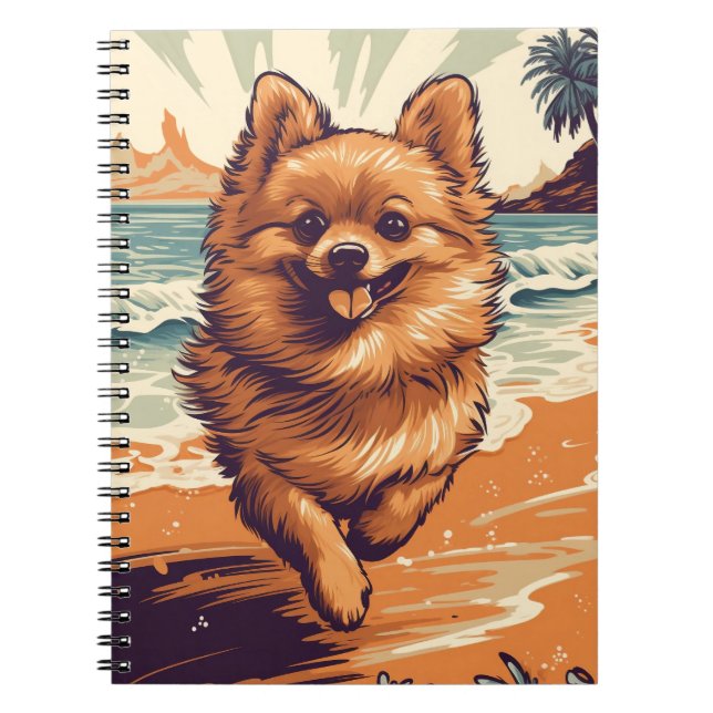Pomeranian at the beach notebook (Front)