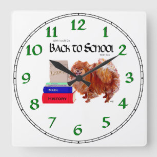 Pomeranian Back to School Square Wall Clock