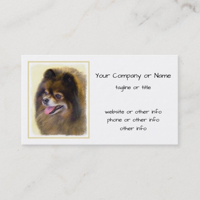 Pomeranian Black and Tan Painting Original Dog Art Business Card (Front)