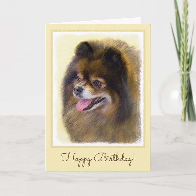 Pomeranian Black and Tan Painting Original Dog Art Card (Front)