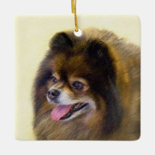 Pomeranian Black and Tan Painting Original Dog Art Ceramic Ornament