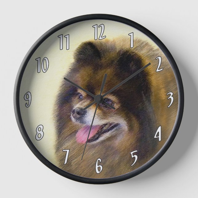 Pomeranian Black and Tan Painting Original Dog Art Clock (Front)
