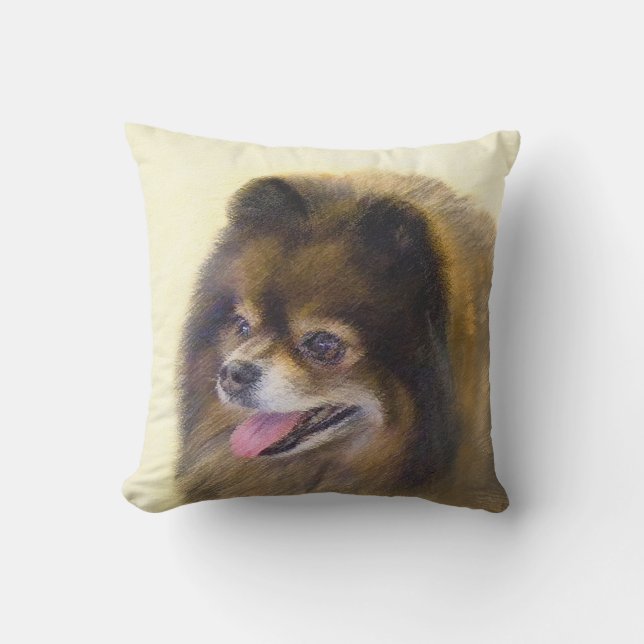 Pomeranian Black and Tan Painting Original Dog Art Cushion (Front)