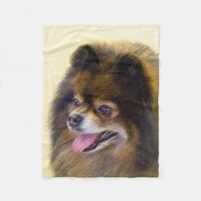 Pomeranian Black and Tan Painting Original Dog Art Fleece Blanket (Front)