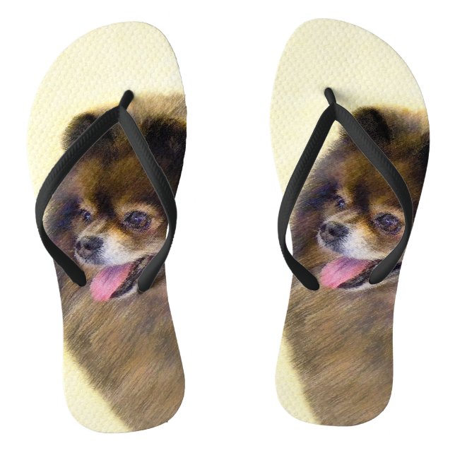 Pomeranian Black and Tan Painting Original Dog Art Flip Flops (Footbed)