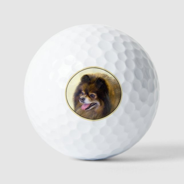 Pomeranian Black and Tan Painting Original Dog Art Golf Balls (Front)