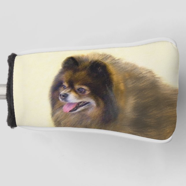 Pomeranian Black and Tan Painting Original Dog Art Golf Head Cover (Front)