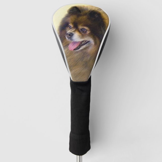 Pomeranian Black and Tan Painting Original Dog Art Golf Head Cover (Front)