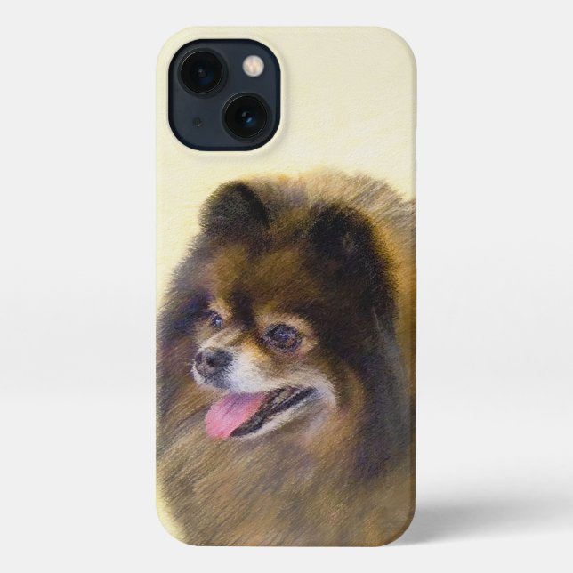 Pomeranian Black and Tan Painting Original Dog Art iPhone Case (Back)