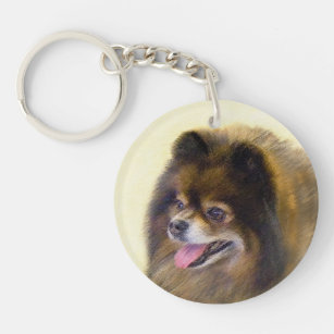 Pomeranian Black and Tan Painting Original Dog Art Key Ring