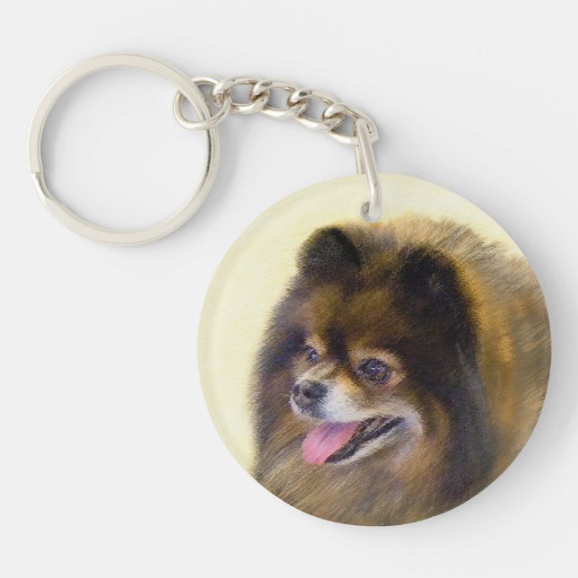 Pomeranian Black and Tan Painting Original Dog Art Key Ring (Front)