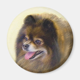 Pomeranian Black and Tan Painting Original Dog Art Magnet
