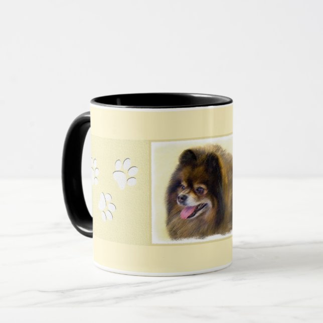 Pomeranian Black and Tan Painting Original Dog Art Mug (Front Left)