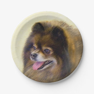 Pomeranian Black and Tan Painting Original Dog Art Paper Plate