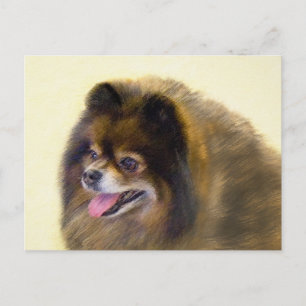 Pomeranian Black and Tan Painting Original Dog Art Postcard