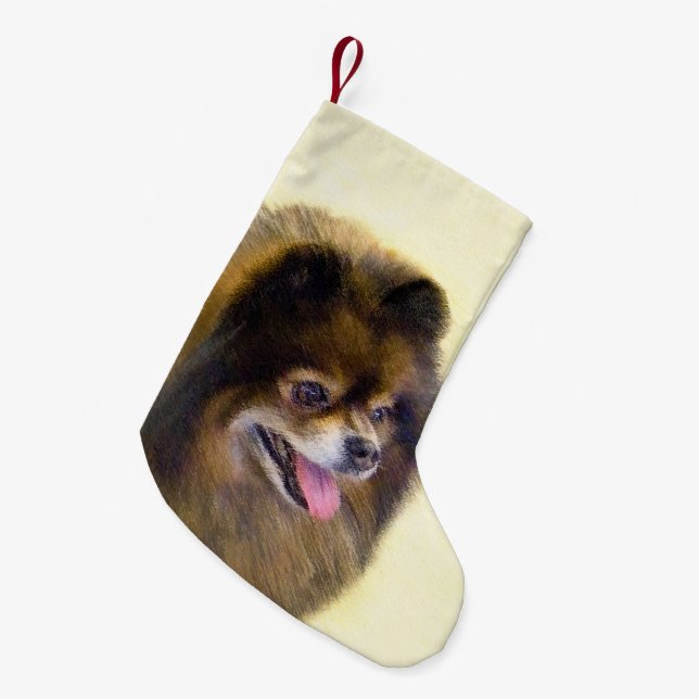 Pomeranian Black and Tan Painting Original Dog Art Small Christmas Stocking (Front (Hanging))