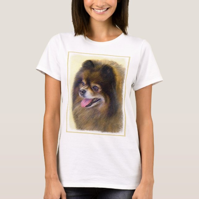 Pomeranian Black and Tan Painting Original Dog Art T-Shirt (Front)