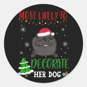 Pomeranian Black Dog Christmas Most Likely To Deco Classic Round Sticker