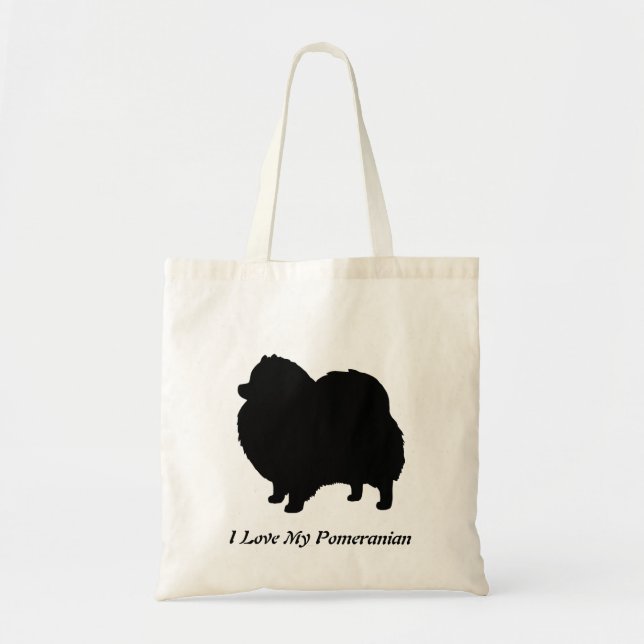 Pomeranian Black Dog Silhouette Custom Tote Bag (Front)