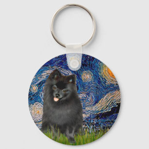 Pomeranian (black) - Starry Night Key Ring