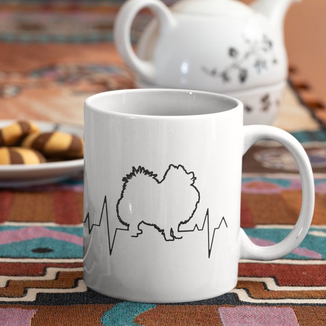 Pomeranian Breed Pet Dog Heartbeat Line Art Love Coffee Mug (Creator Uploaded)