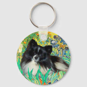 Pomeranian (BW) - Irises Key Ring