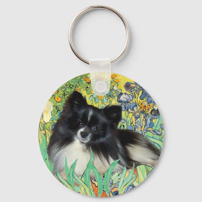 Pomeranian (BW) - Irises Key Ring (Front)
