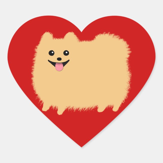 Pomeranian Cartoon Dog - Super Cute Pommy on Red Heart Sticker (Front)
