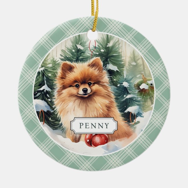 Pomeranian Ceramic Circle Ornament (Front)