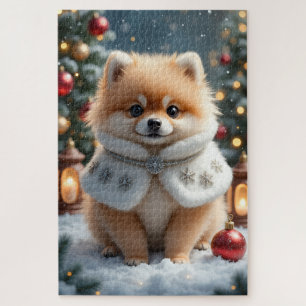 Pomeranian Christmas Art Jigsaw Puzzle