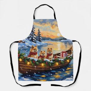 Pomeranian Christmas Boat Holiday Apron