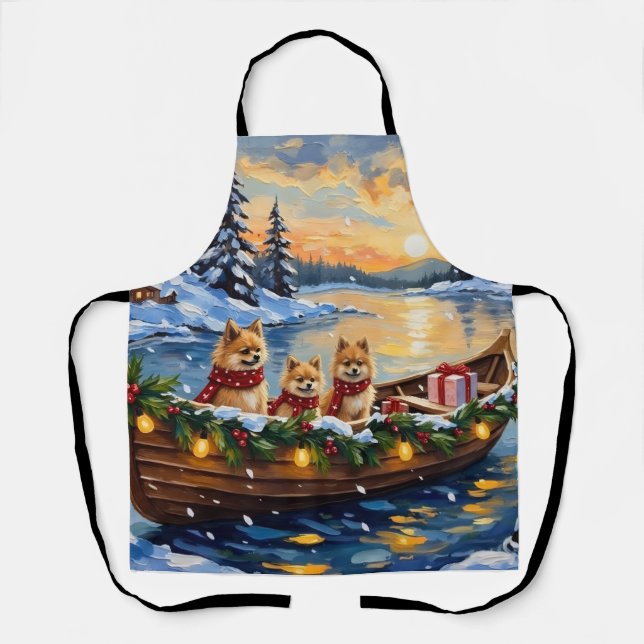 Pomeranian Christmas Boat Holiday Apron (Front)