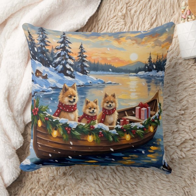Pomeranian Christmas Boat Holiday Cushion (Blanket)