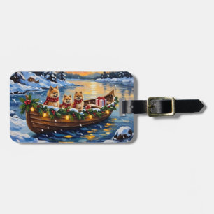Pomeranian Christmas Boat Holiday Luggage Tag