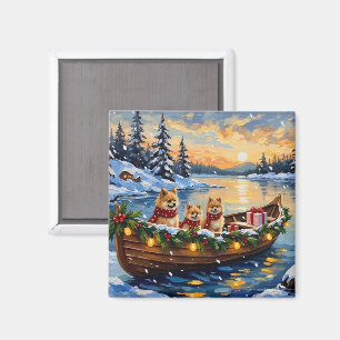 Pomeranian Christmas Boat Holiday Magnet