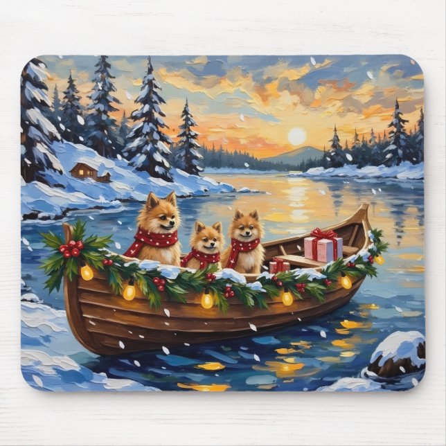 Pomeranian Christmas Boat Holiday Mouse Mat (Front)