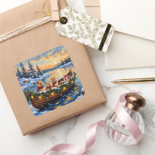 Pomeranian Christmas Boat Holiday Square Sticker