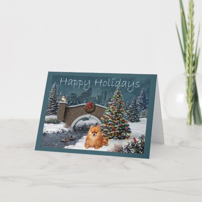 Pomeranian Christmas Card Evening (Front)