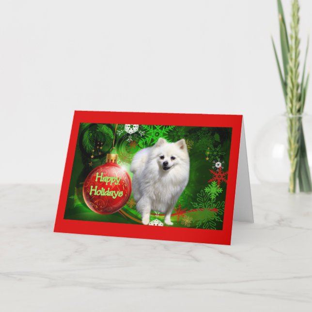 Pomeranian  Christmas Card Red Ball Green (Front)