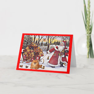 Pomeranian Christmas Card Santa and Bears