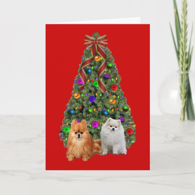 Pomeranian  Christmas Card Tree (Front)