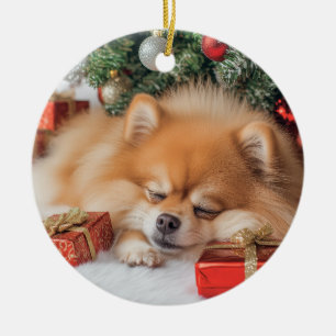 Pomeranian Christmas Ceramic Tree Decoration