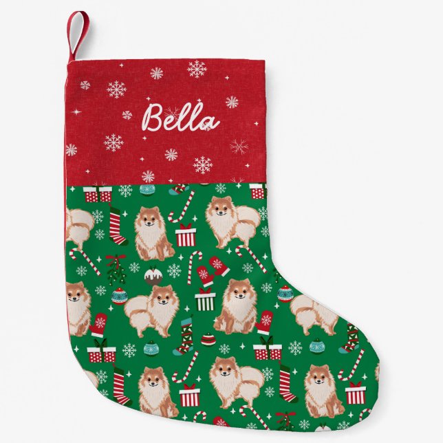 Pomeranian Christmas Custom Dog Name Small Christmas Stocking (Front)