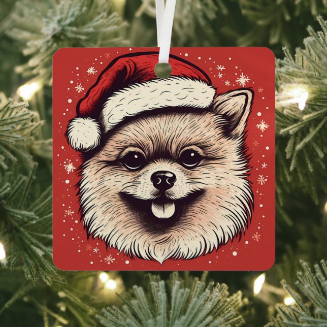 Pomeranian Christmas Dog Name & Year Personalised Metal Tree Decoration (Insitu)