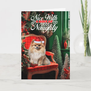 Pomeranian Christmas Dog Naughty or Nice Holiday Card