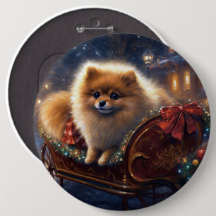 Pomeranian Christmas Festive Season Brushed 6 Cm Round Badge